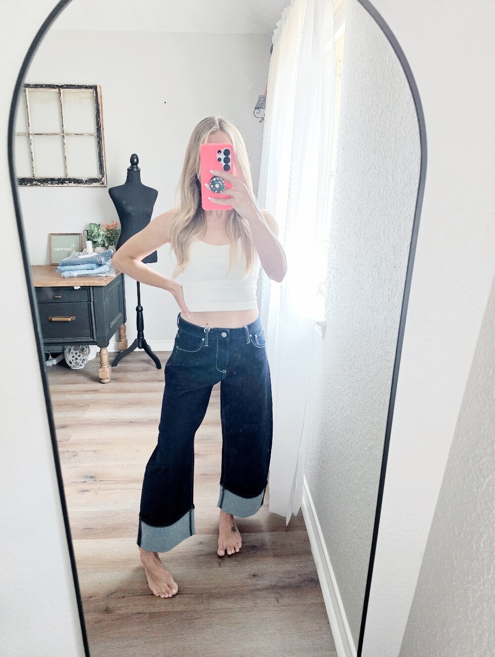 RISEN Deep Dark Wash Cuffed Barrel Jeans Cropped Stretch Classic Various NEW - Picture 2 of 15